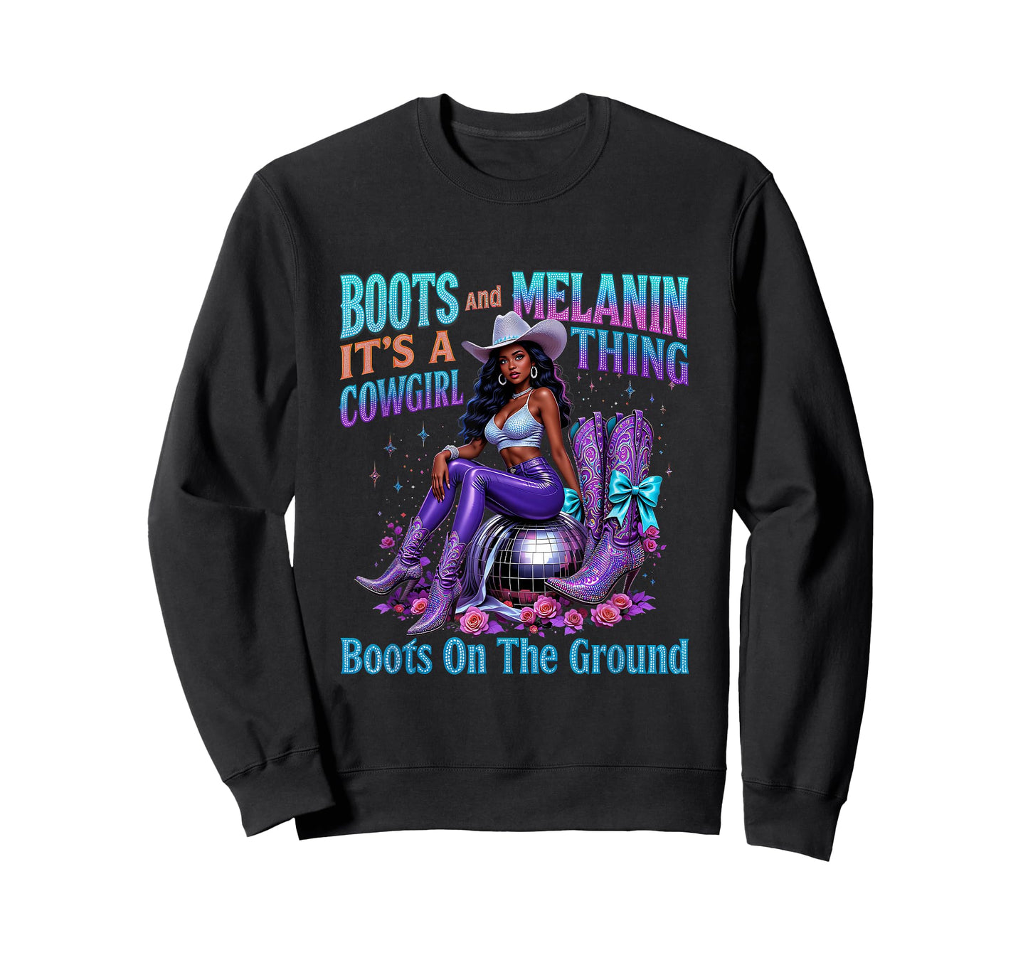 Black Melanin Trendy Western Boots Bling Cowgirl Thing T-Shirt