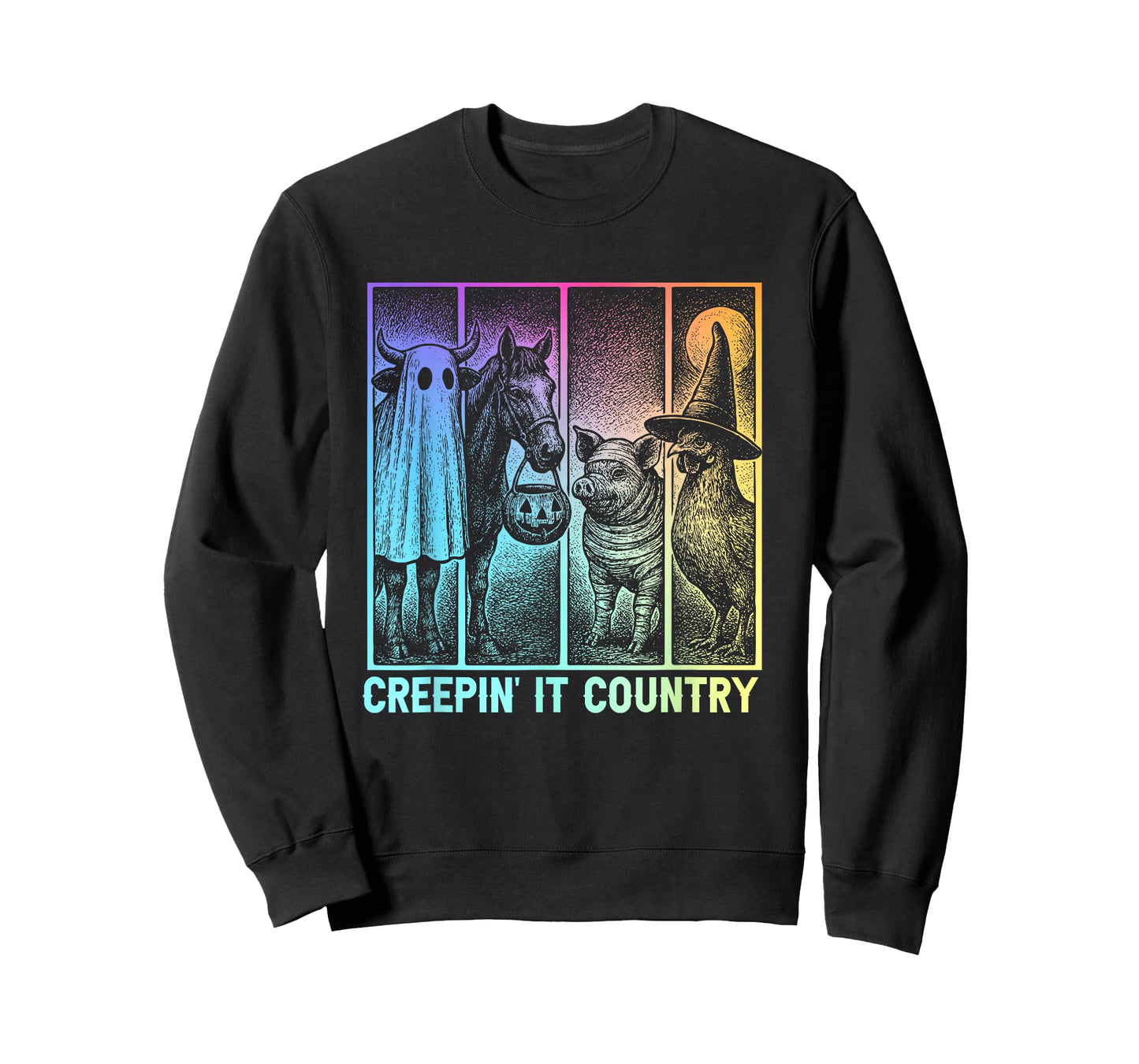 Creepin’ It Country Halloween Farm Animal Pig Cow Chicken T-Shirt