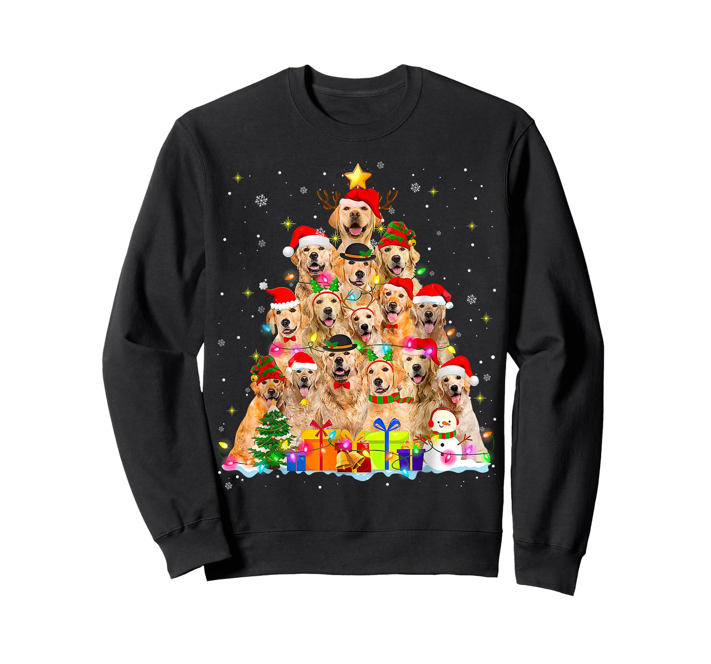 Golden Retriever Christmas Lights Tree Dog Funny Xmas 2025 T-Shirt for Men Women Kids