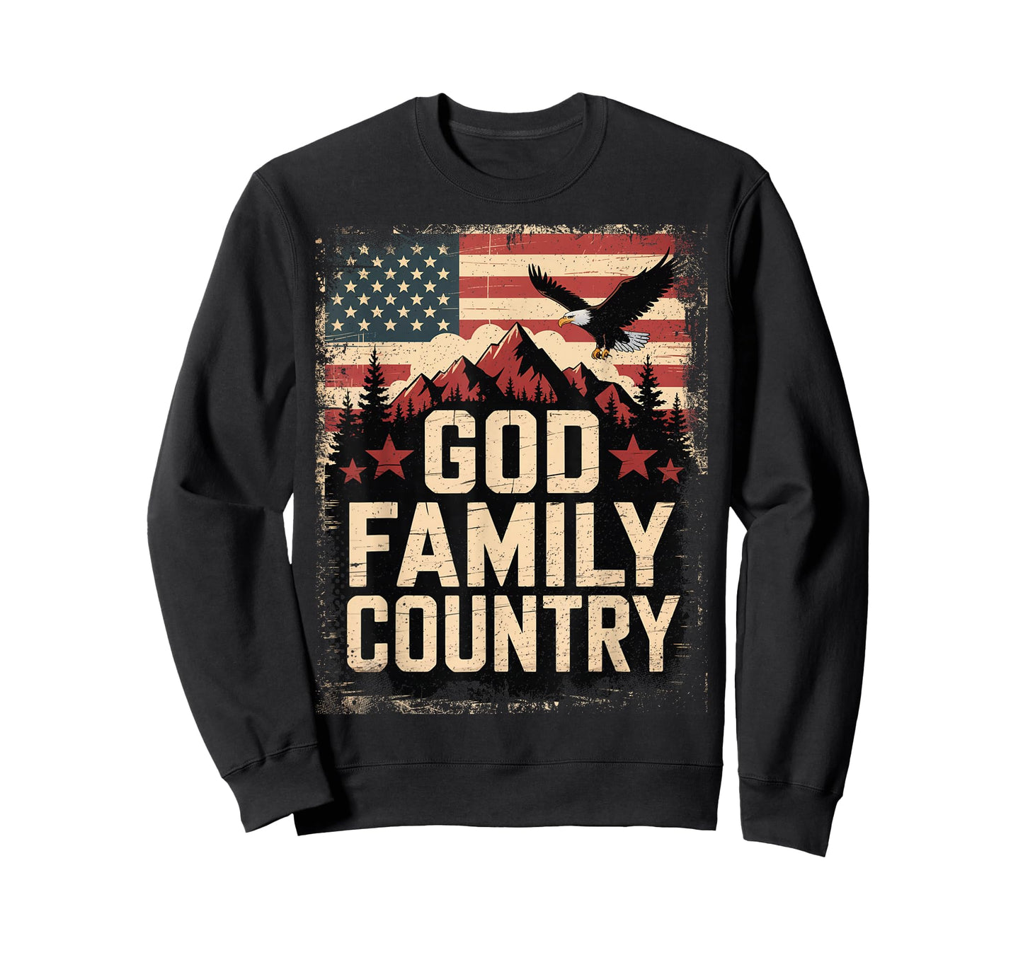 God Family Country with American Flag, Mountains and Eagle T-Shirt