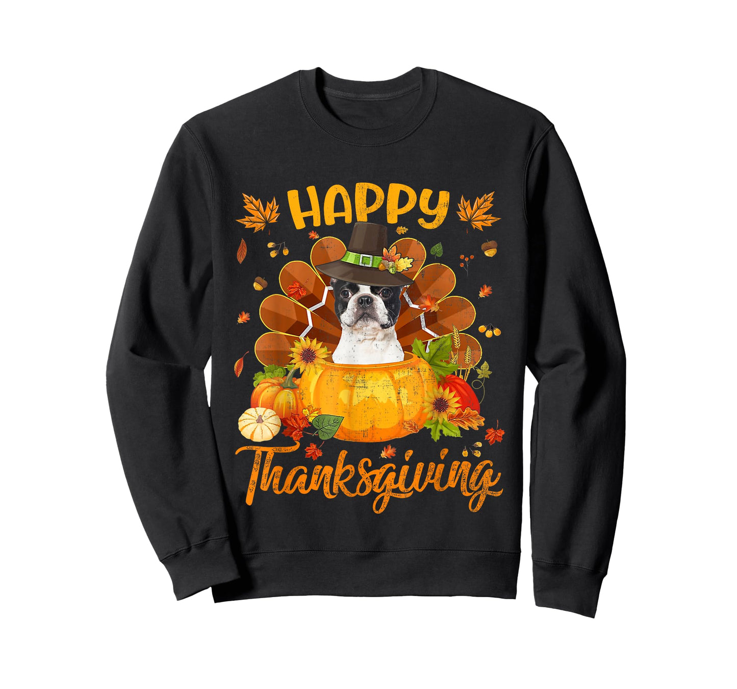 Happy Thanksgiving Boston Terrier Dog Turkey Pumpkin T-Shirt