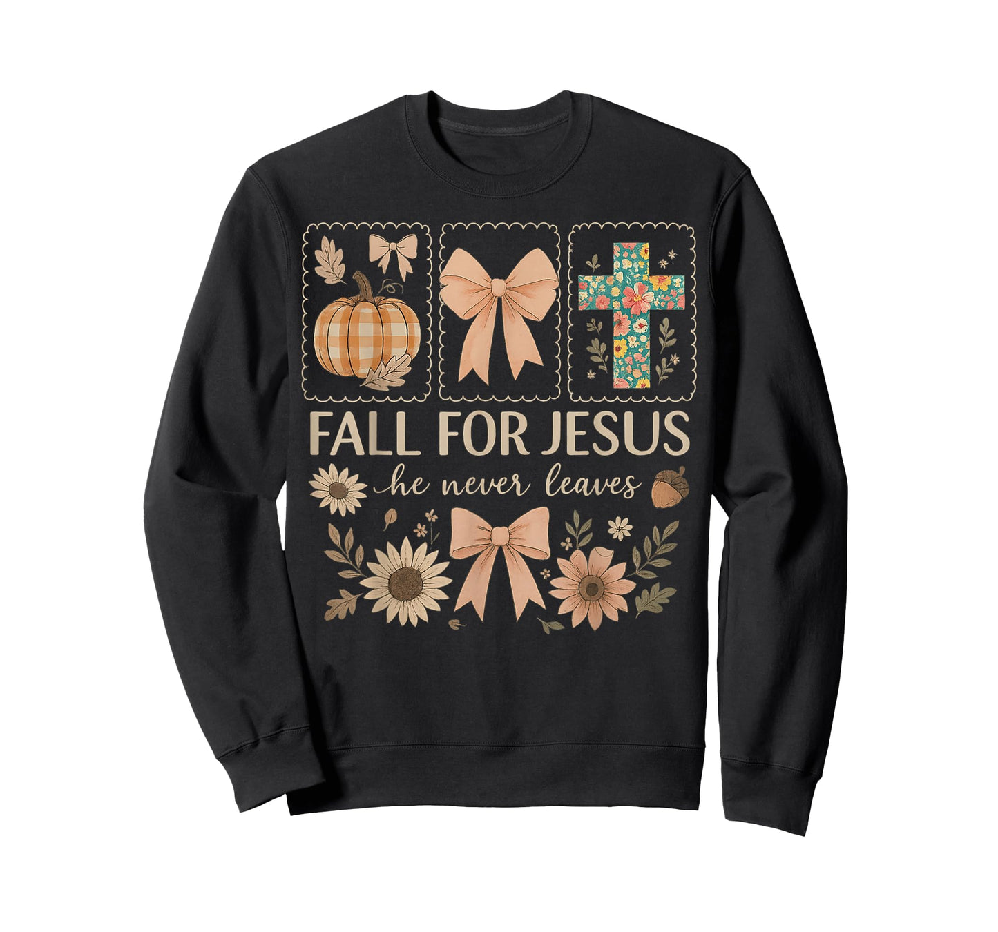 Fall for Jesus He Never Leaves Thanksgiving Fall Funny Jesus T-Shirt