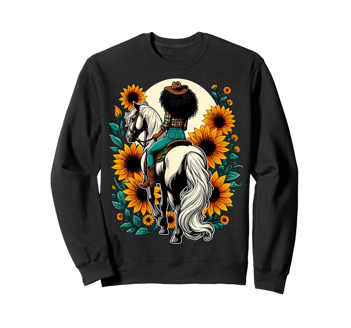 Afro Cowgirl Riding Horse Sunflower Western Country T-Shirt