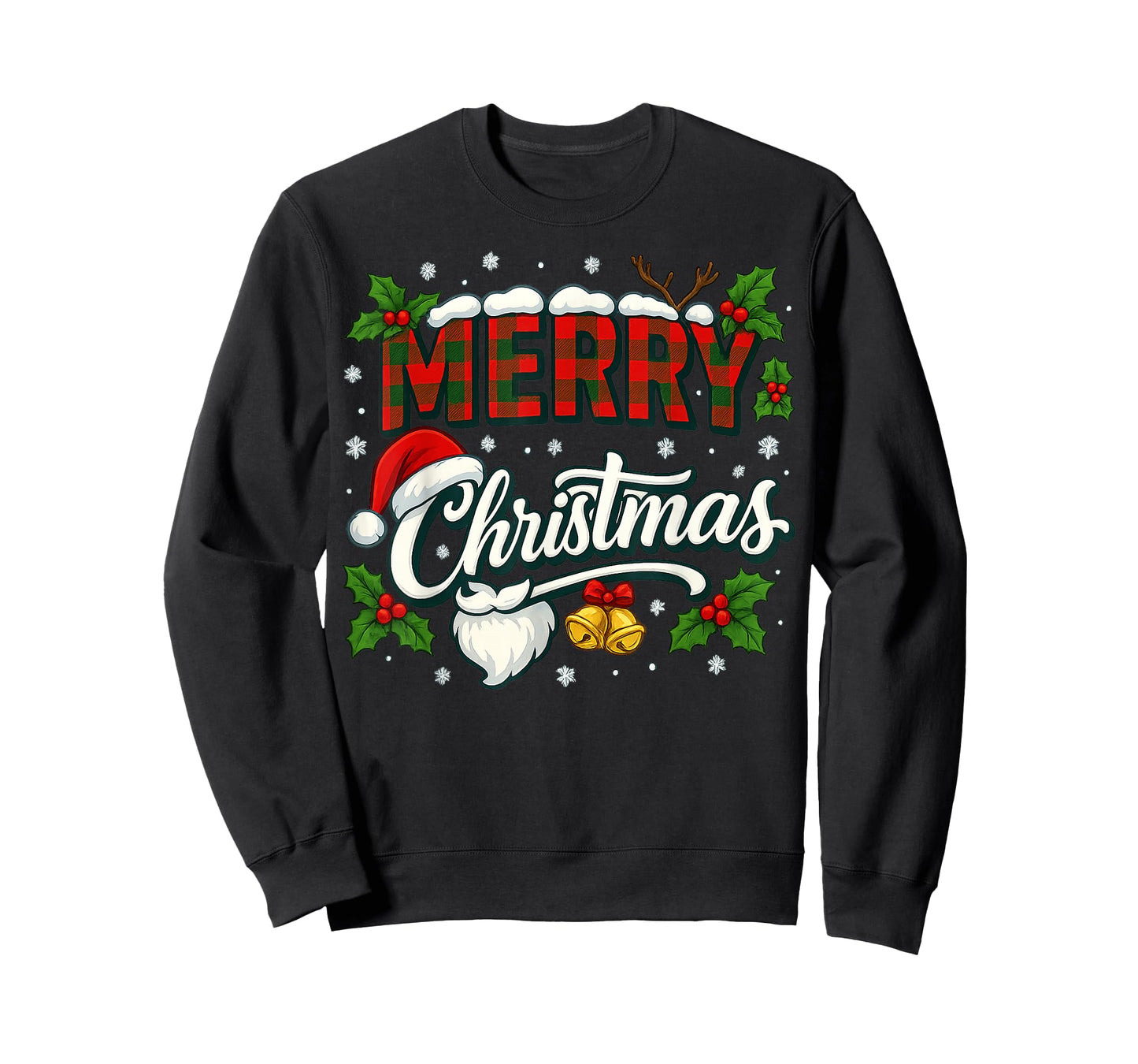 Merry Christmas Buffalo Plaid Red Santa Hat Xmas Pajamas T-Shirt