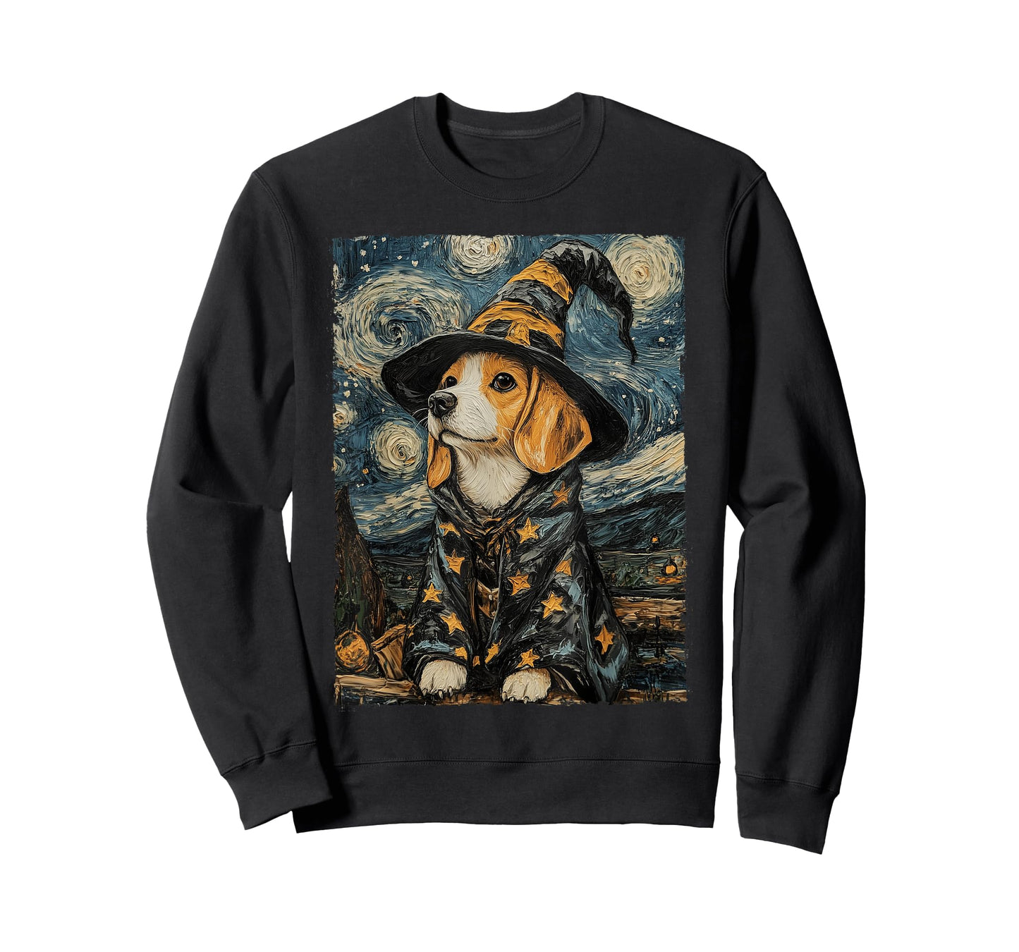Beagle Witch Costume Painting Starry Night Dog T-Shirt