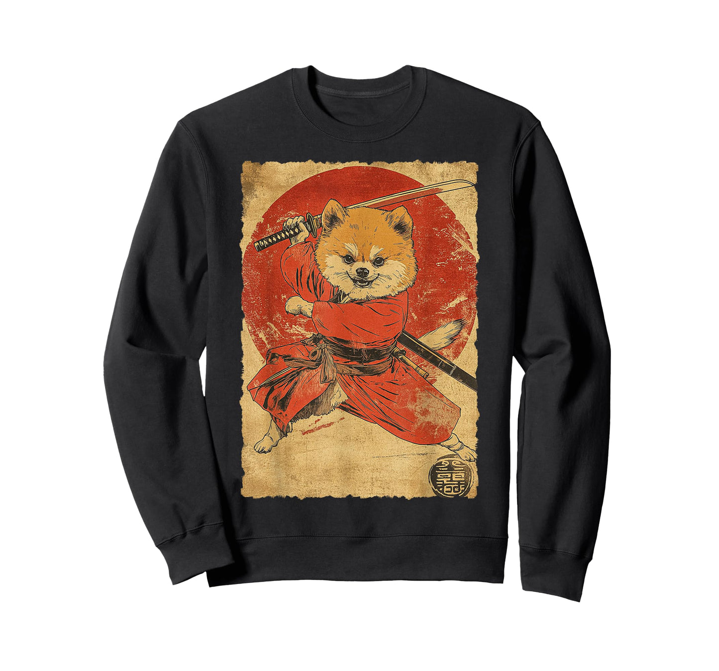 Funny Vintage Japanese Art Pomeranian Dog Ninja Samurai T-Shirt for Men Women Girls Kids