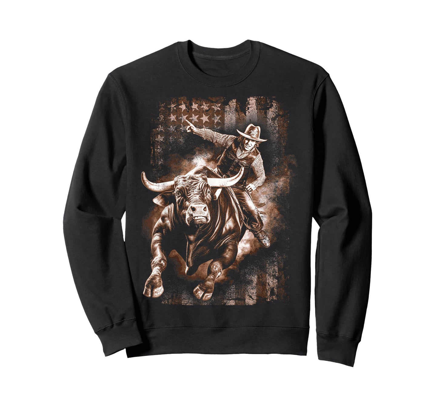 Vintage American Flag Bucking Bull Riding Patriotism Rodeo T-Shirt