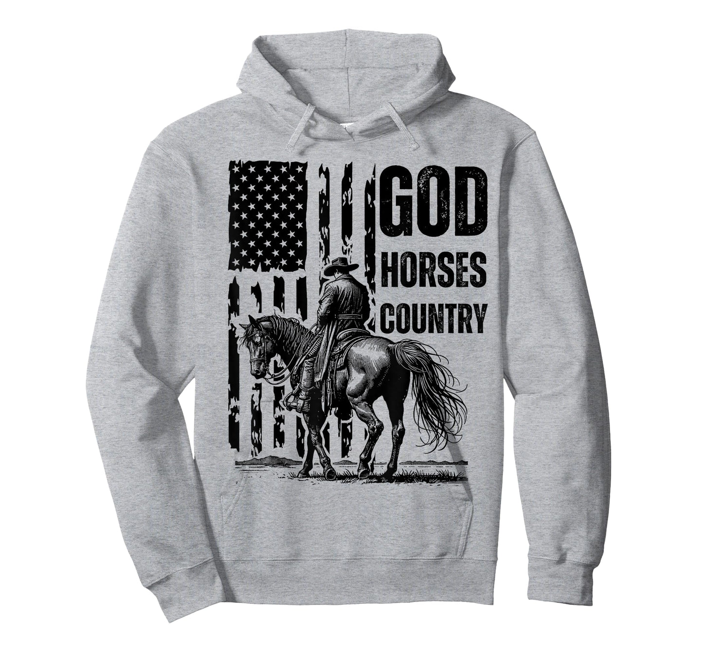 God Horses Country Christian Cowboy & American Patriot T-Shirt - Unisex-Adults, Grey, Small, Short Sleeve