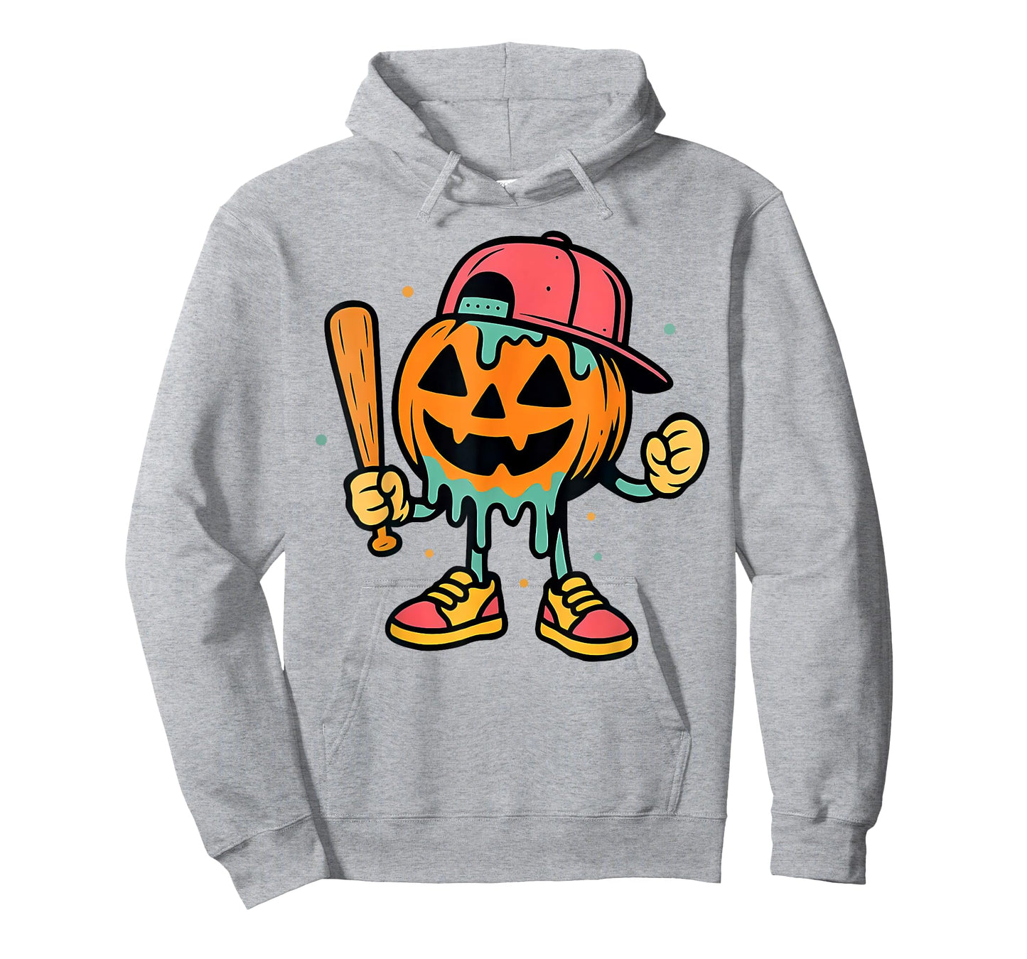 Pumpkin Baseball Player Halloween Ice Cream Drip Men Boys T-Shirt