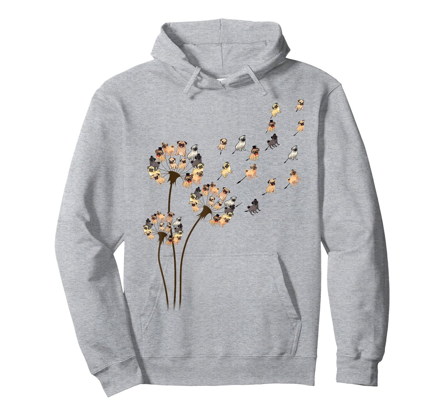Flower Pug Dogs Dandelion Funny Animal Lovers Tees Men Women T-Shirt Small