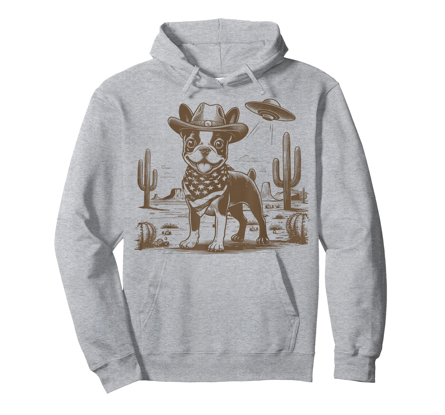 Boston Terrier Cowboy Western UFO Alien Vintage T-Shirt