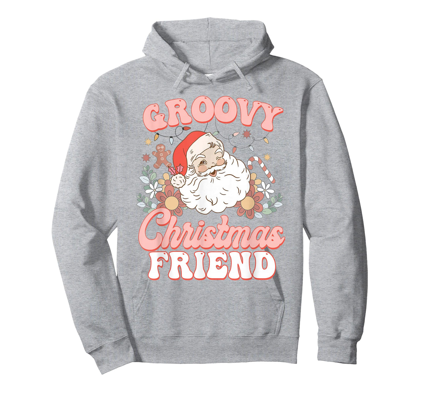 Friend Groovy Christmas Pink Vintage Santa Retro Family T-Shirt