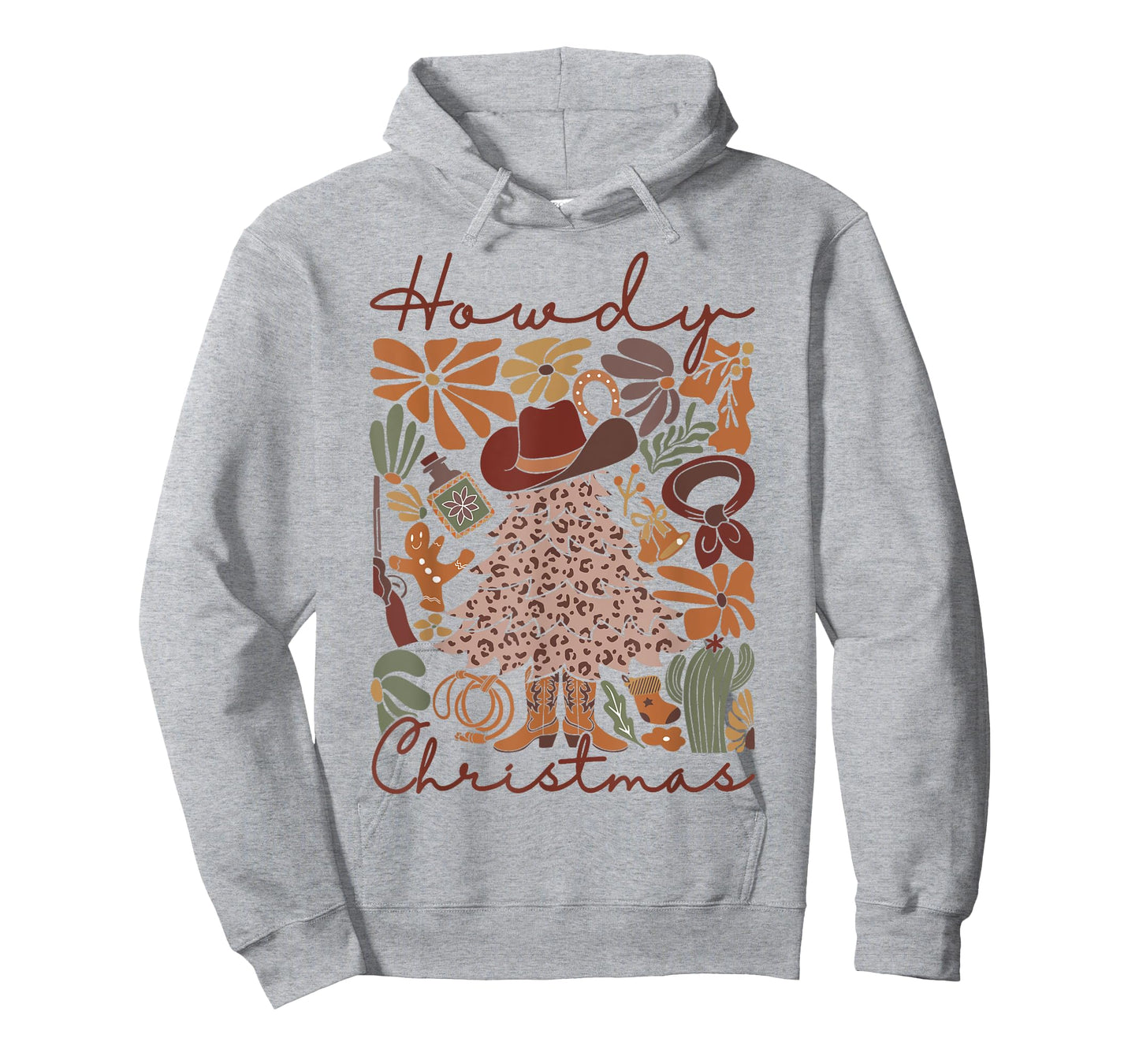 Western Santa Hat Howdy Christmas Tree Boho Flower Cowboy T-Shirt