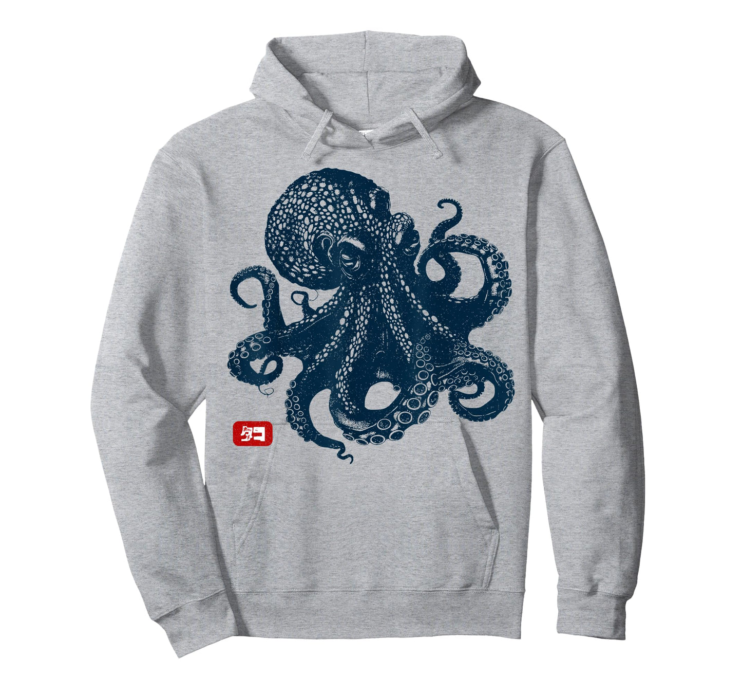 Japanese Aesthetic Kanji Anime Japan Art Apparel Kraken Octopus T-Shirt - Unisex-Adults - Grey - Small - Short Sleeve - Classic Fit - Vintage Aesthetic, Animal Print, Lightweight