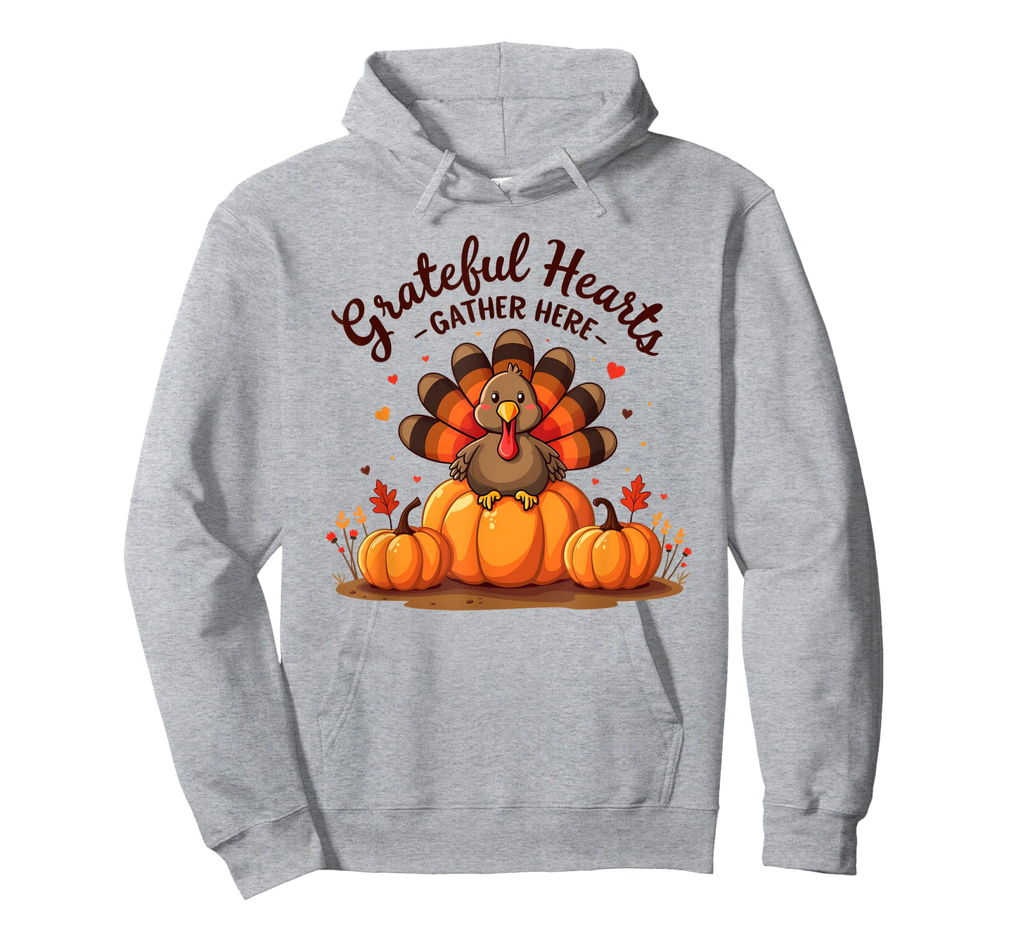 Grateful Hearts Gather Here Cute Thanksgiving Turkey Pumpkin T-Shirt