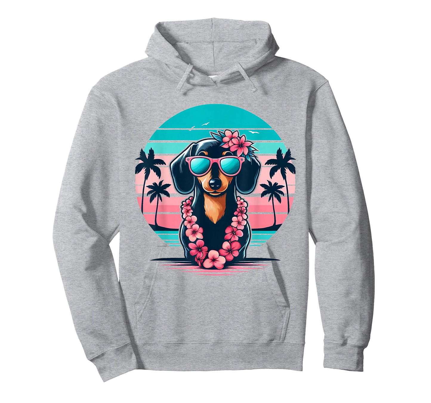 Retro Hawaiian Dachshund Dog Tropical Floral Summer Vibes T-Shirt