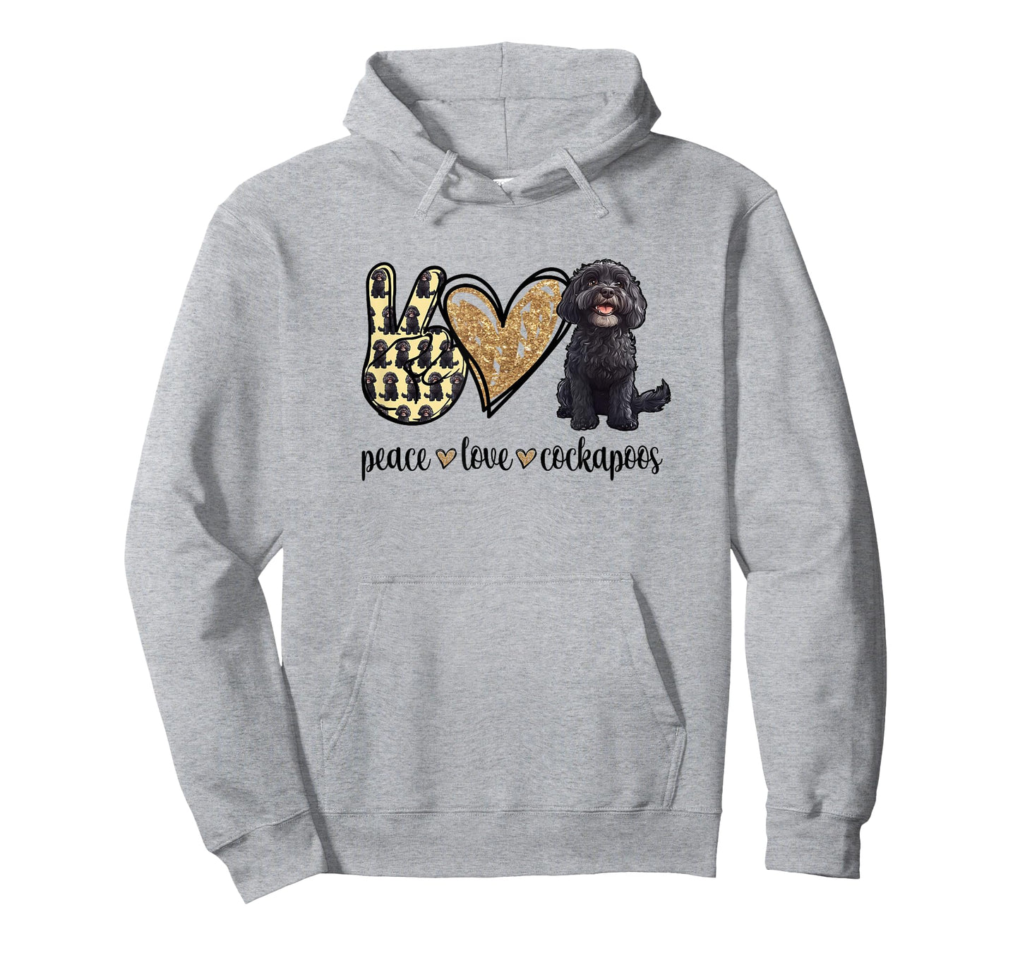 Womens Cute Illustration Peace Love Black Cockapoo Lover T-Shirt
