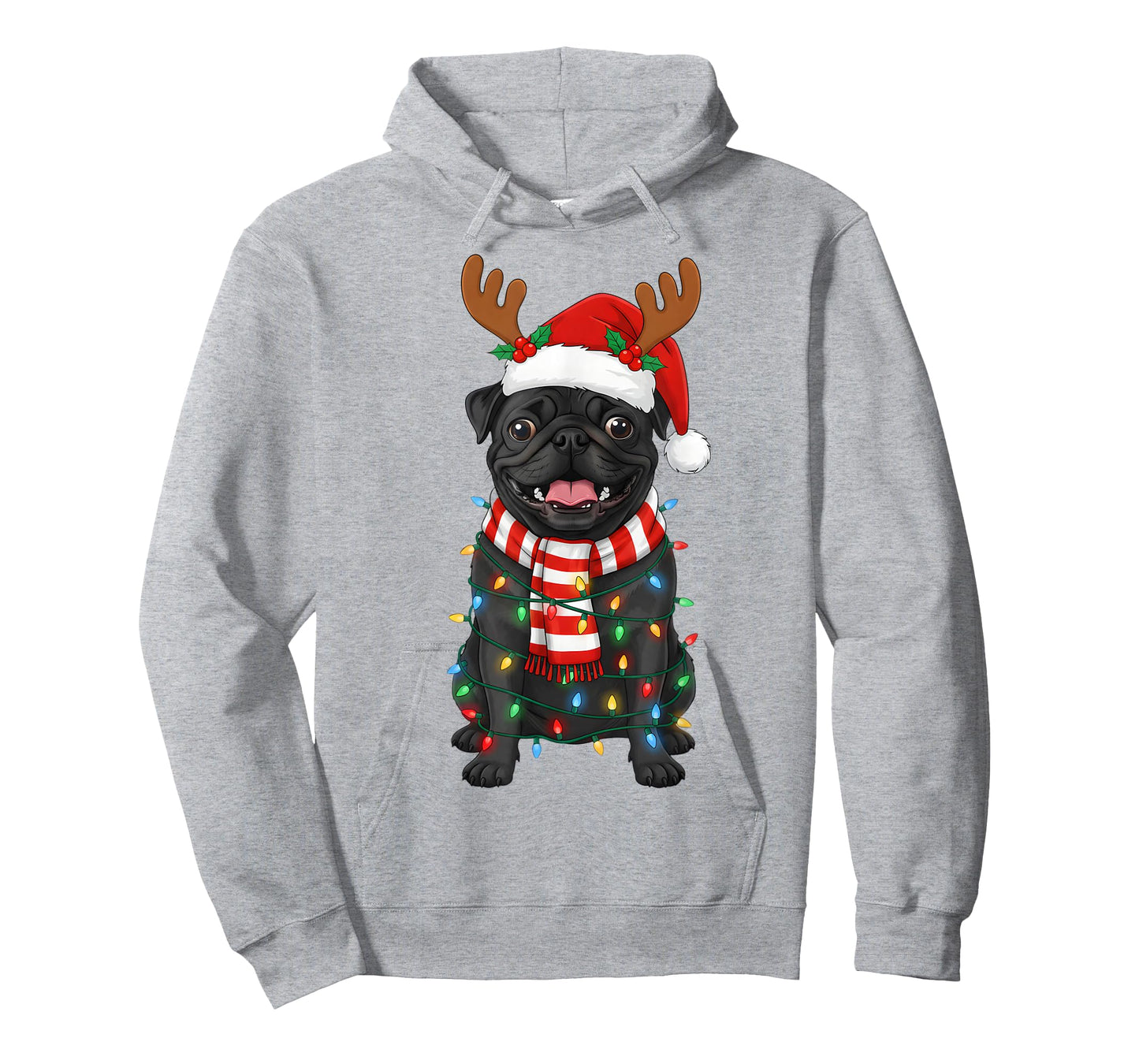 Black Pug Dog Tree Christmas Lights Xmas Pajama Men Women T-Shirt