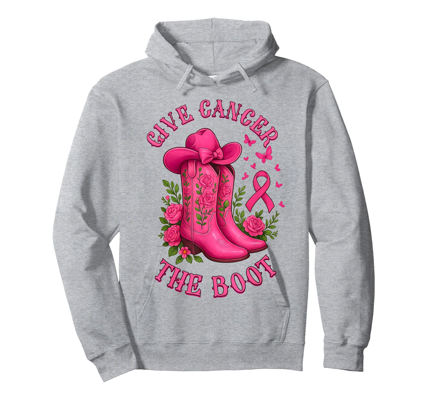Give Cancer The Boot Cowgirl Cancer Awareness Pink Ribbon T-Shirt