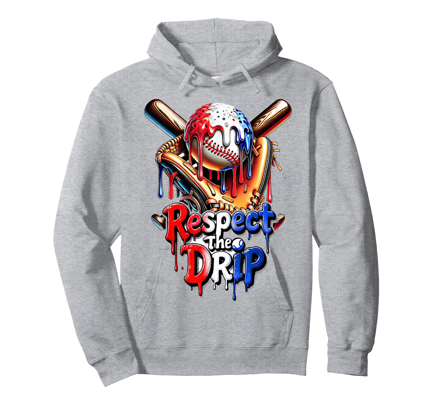 Red White Blue Baseball Ice Cream Drip Youth Boys Baseball T-Shirt