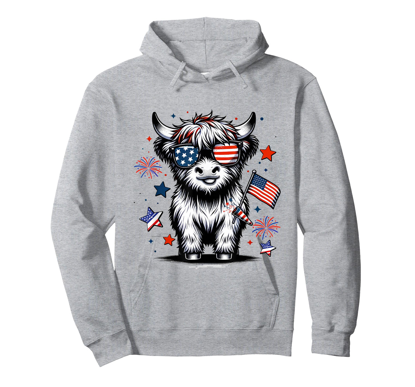 Cute Highland Cow 4th of July USA Flag Patriotic Cow Farmer T-Shirt