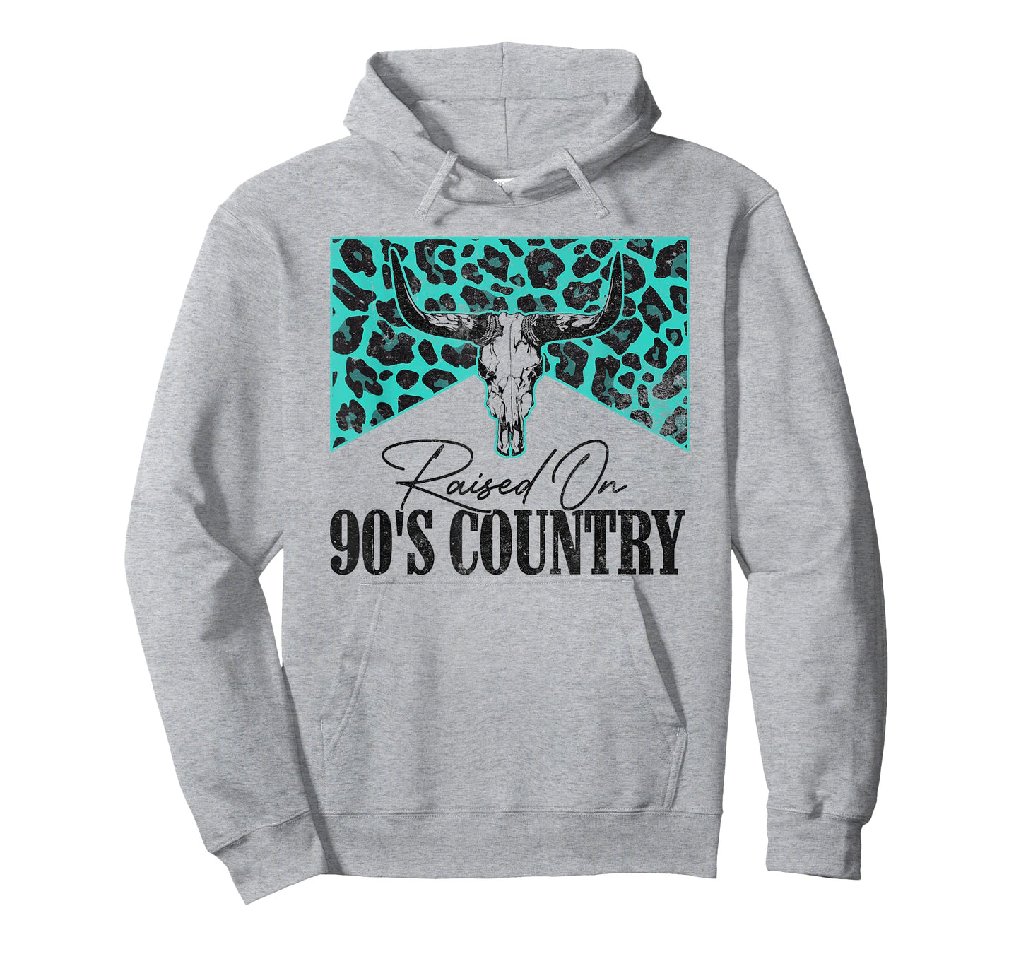 Vintage Leopard Bull Skull Raised On 90's Country Music T-Shirt