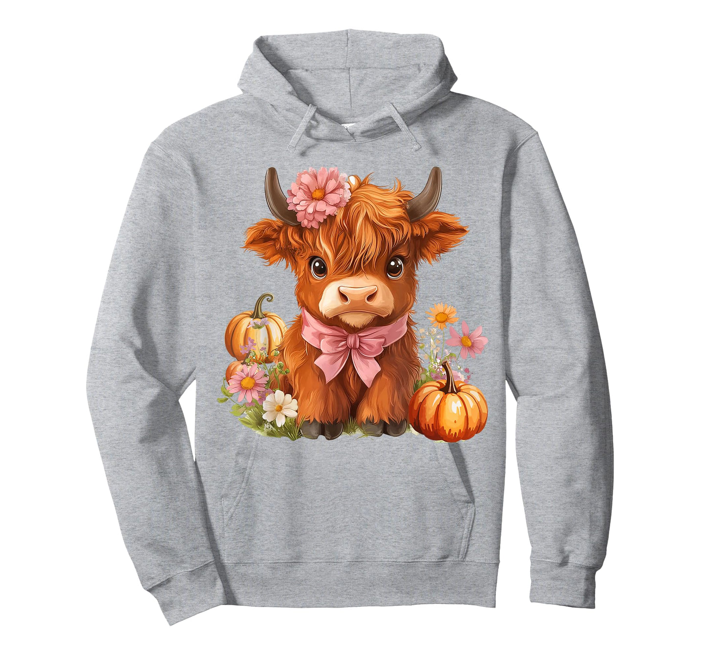 Highland Cow Pumpkin Pink Bow Ribbon Floral Autumn Fall Love T-Shirt