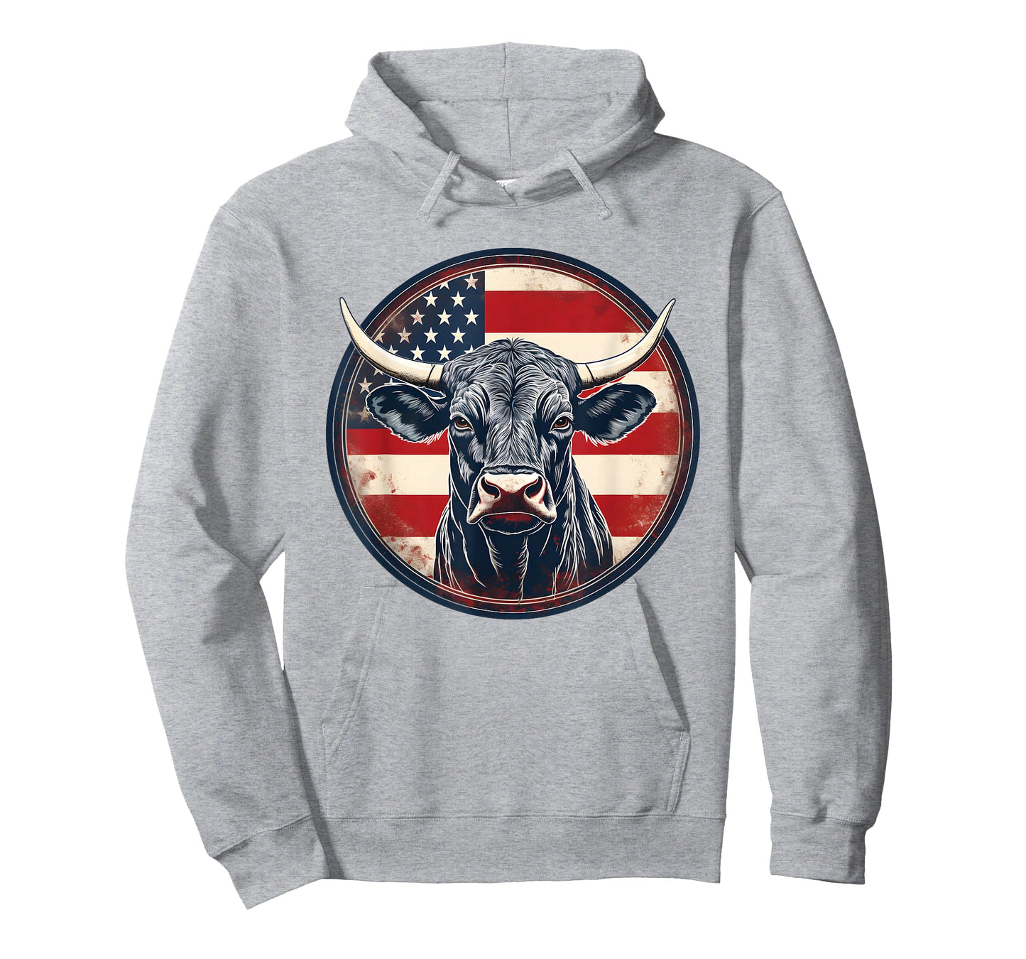Bull American Flag Rodeo Distressed Cowboy Red Western T-Shirt