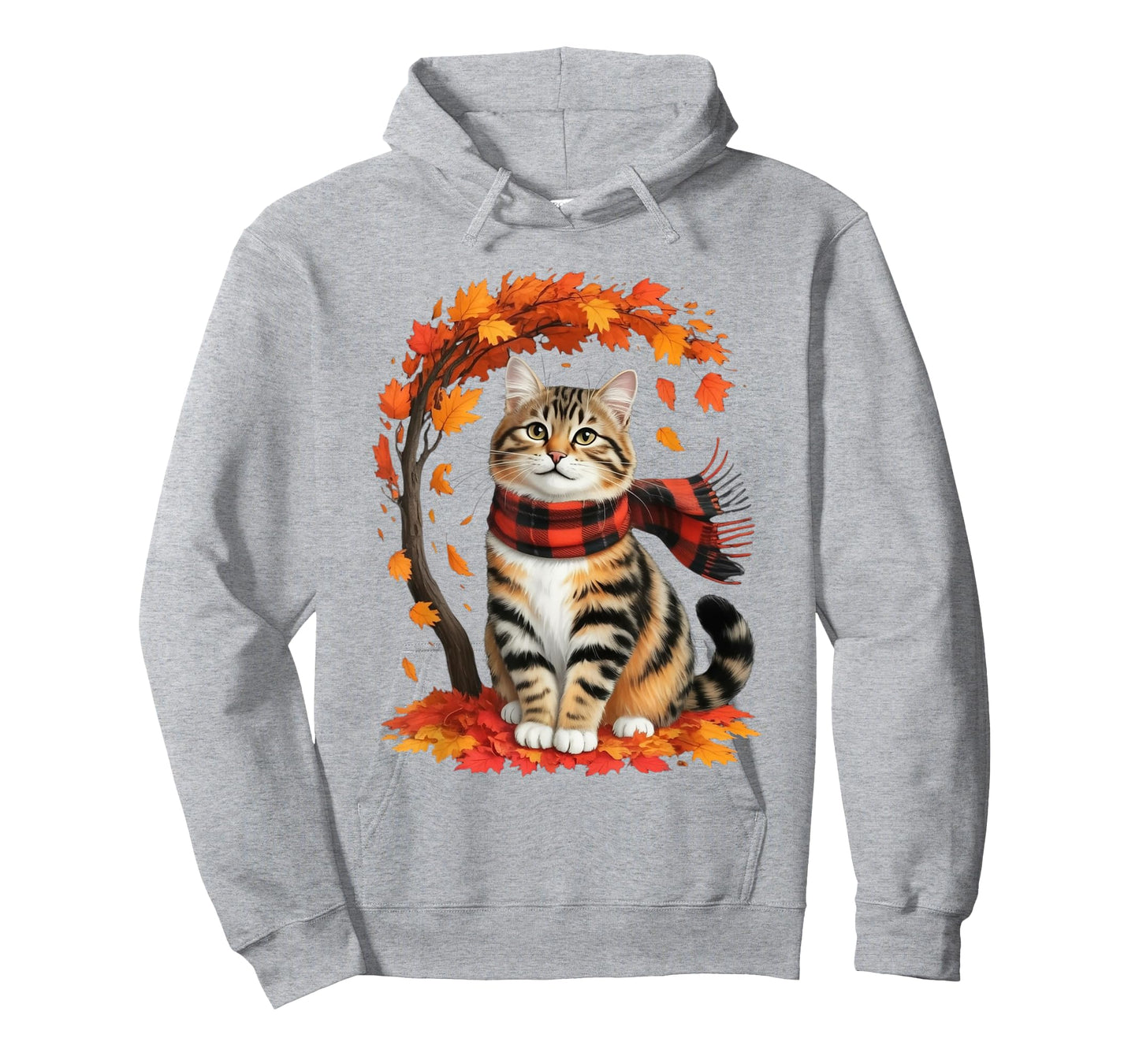 Autumn Cat with Leaves and Scarf Forest Lovers Design T-Shirt