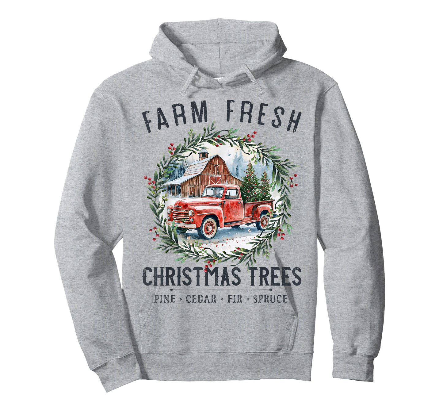 Farm Fresh Christmas Trees Vintage Red Truck and Barn T-Shirt
