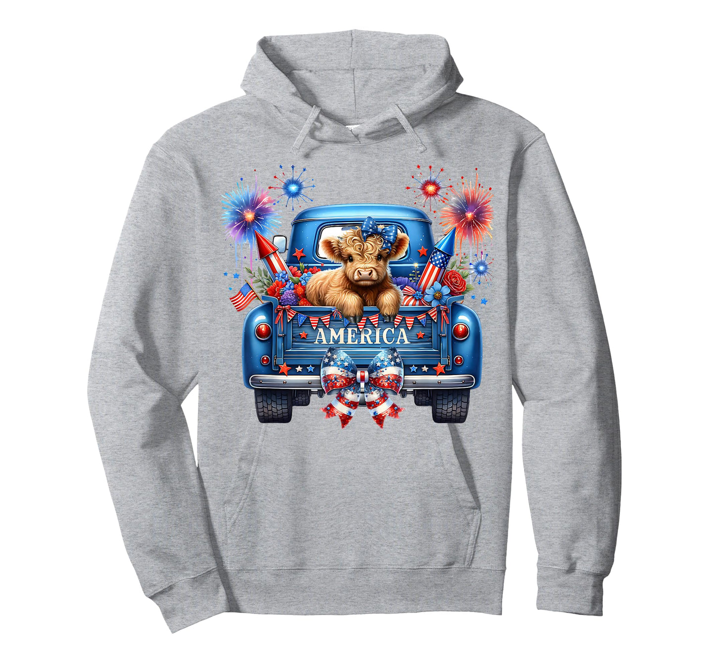 Cute Highland Cow 4th of July USA Flag Patriotic Cow Farmer T-Shirt