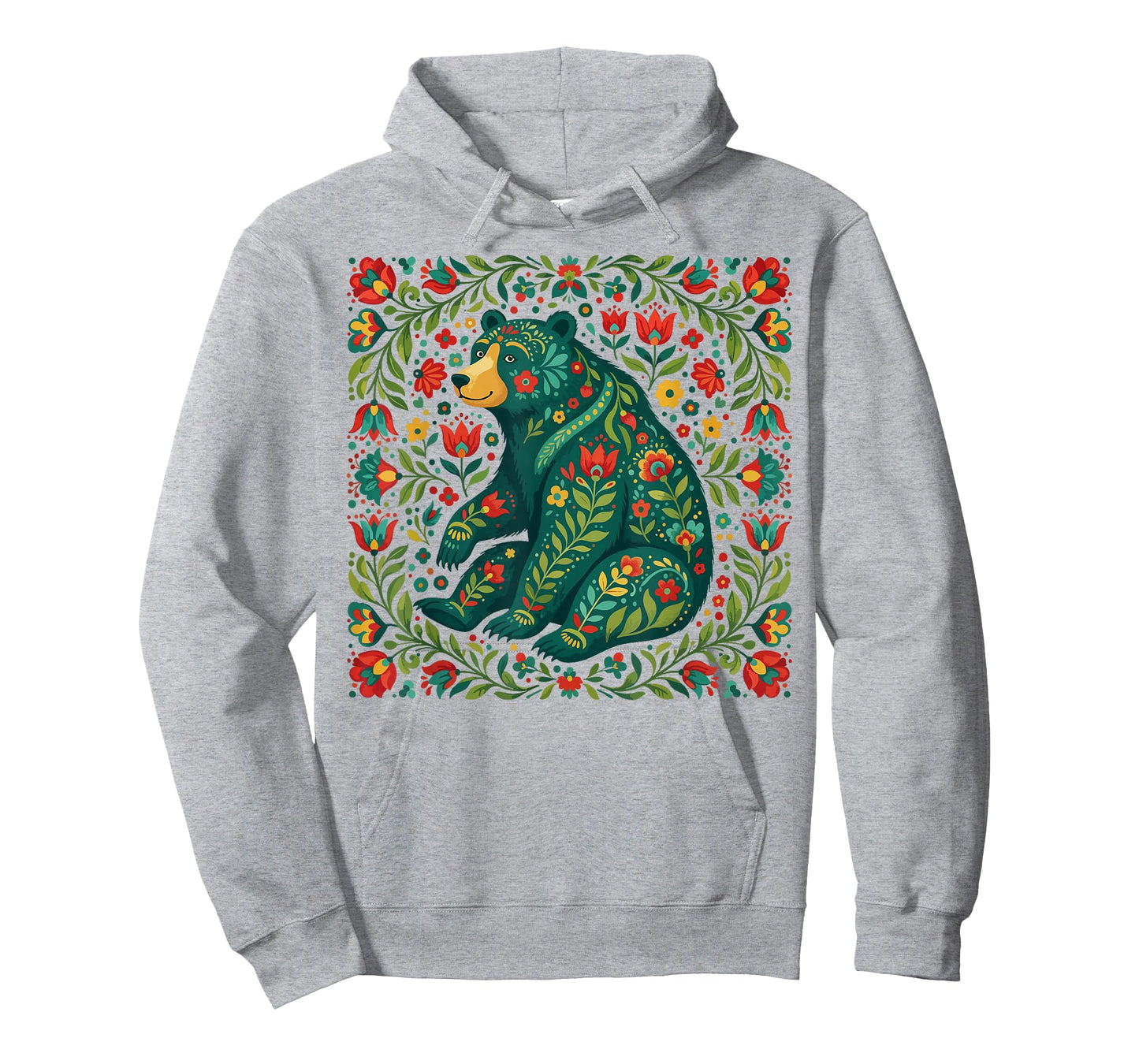 Scandinavian Folk Art Bear Floral Pattern Nordic Animal T-Shirt