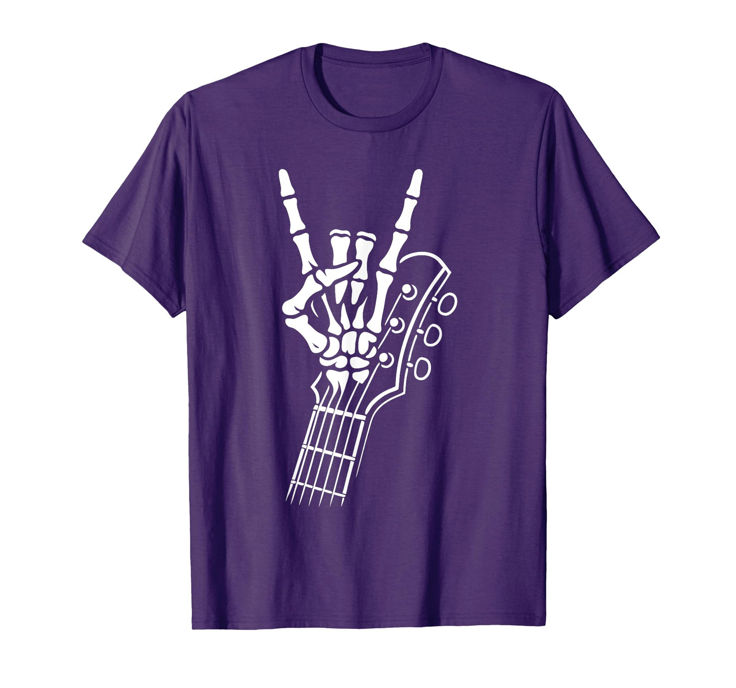 Rock On Skeleton Guitar Hand Sign Rock And Roll Band Tee T-Shirt