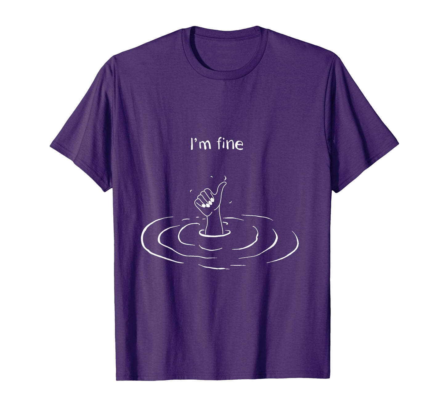 Vintage Retro Funny I'm Fine Hand Sign Funny Art Submerged Under Water T-Shirt, Small, Black