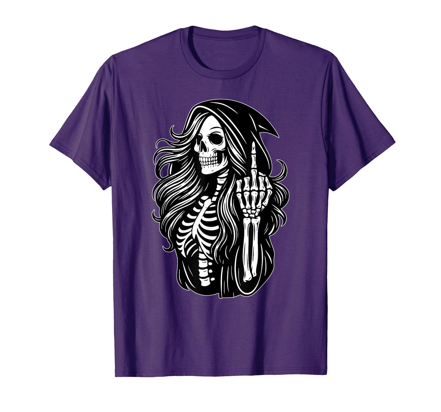 Funny Female Grim Reaper Skeleton Middle Finger Halloween T-Shirt