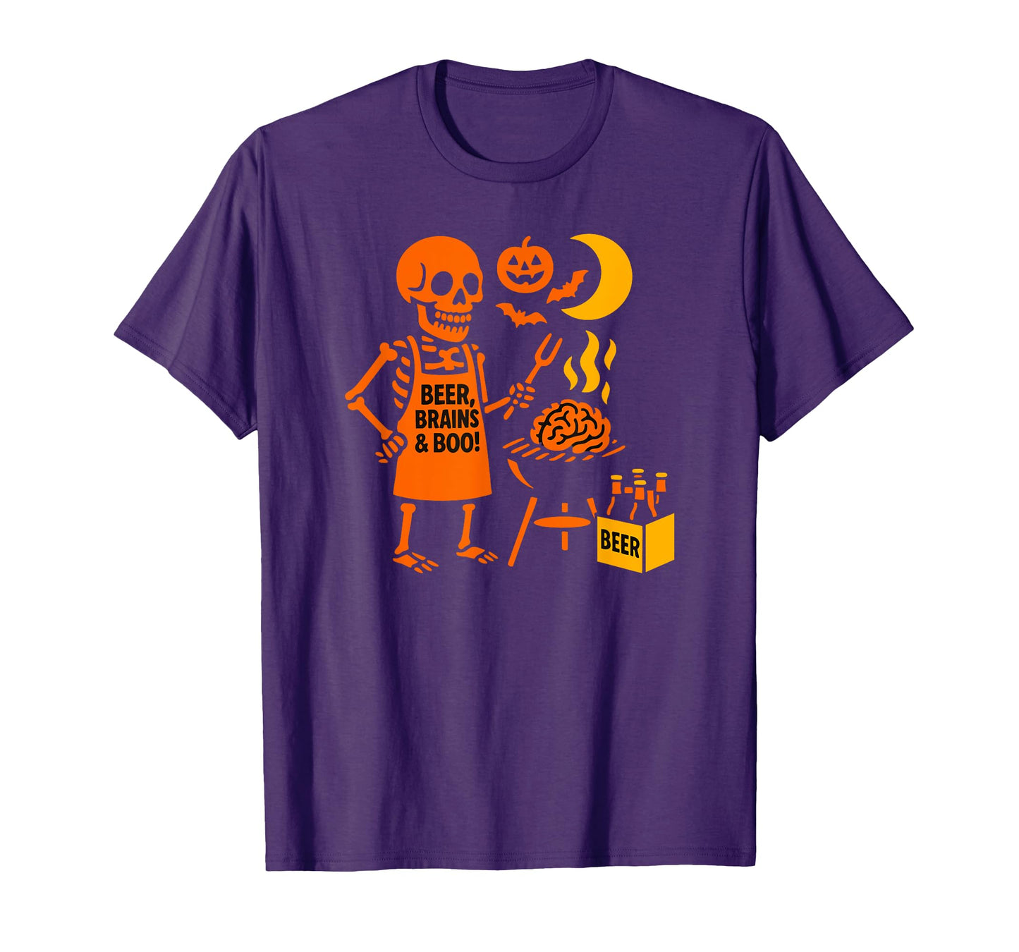 Halloween Skeleton Barbecue Beer Brains Boo Spooky Party T-Shirt