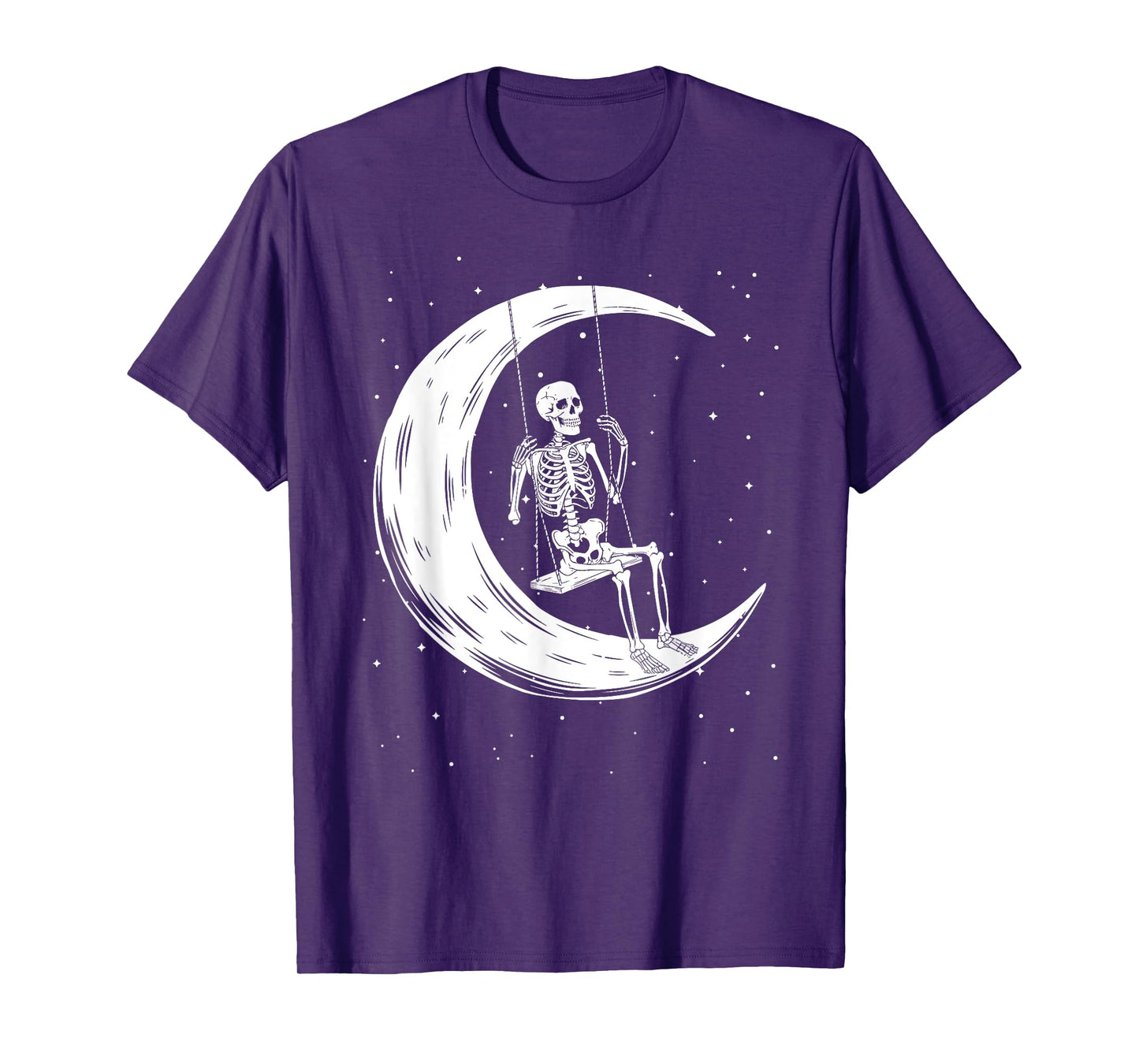 Skeleton Swinging On Crescent Moon Halloween T-Shirt