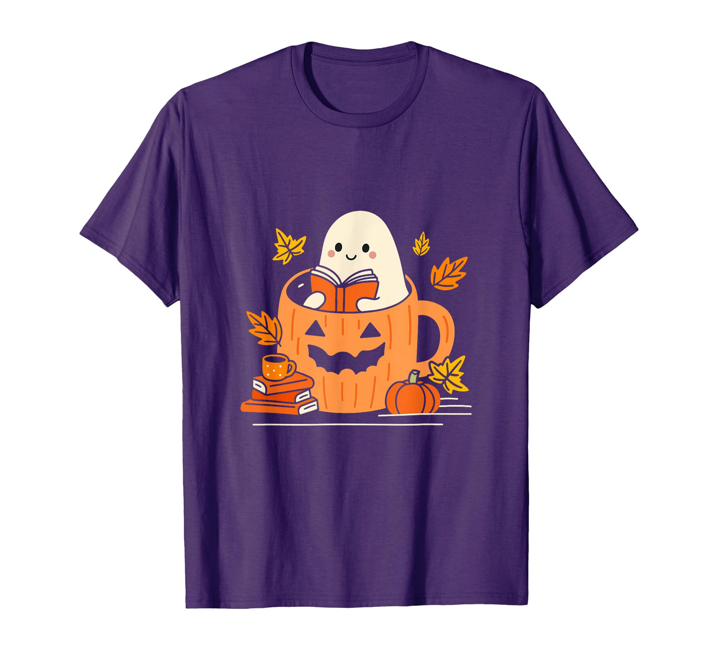 Retro Librarian Ghost Reading Books Halloween Teacher T-Shirt