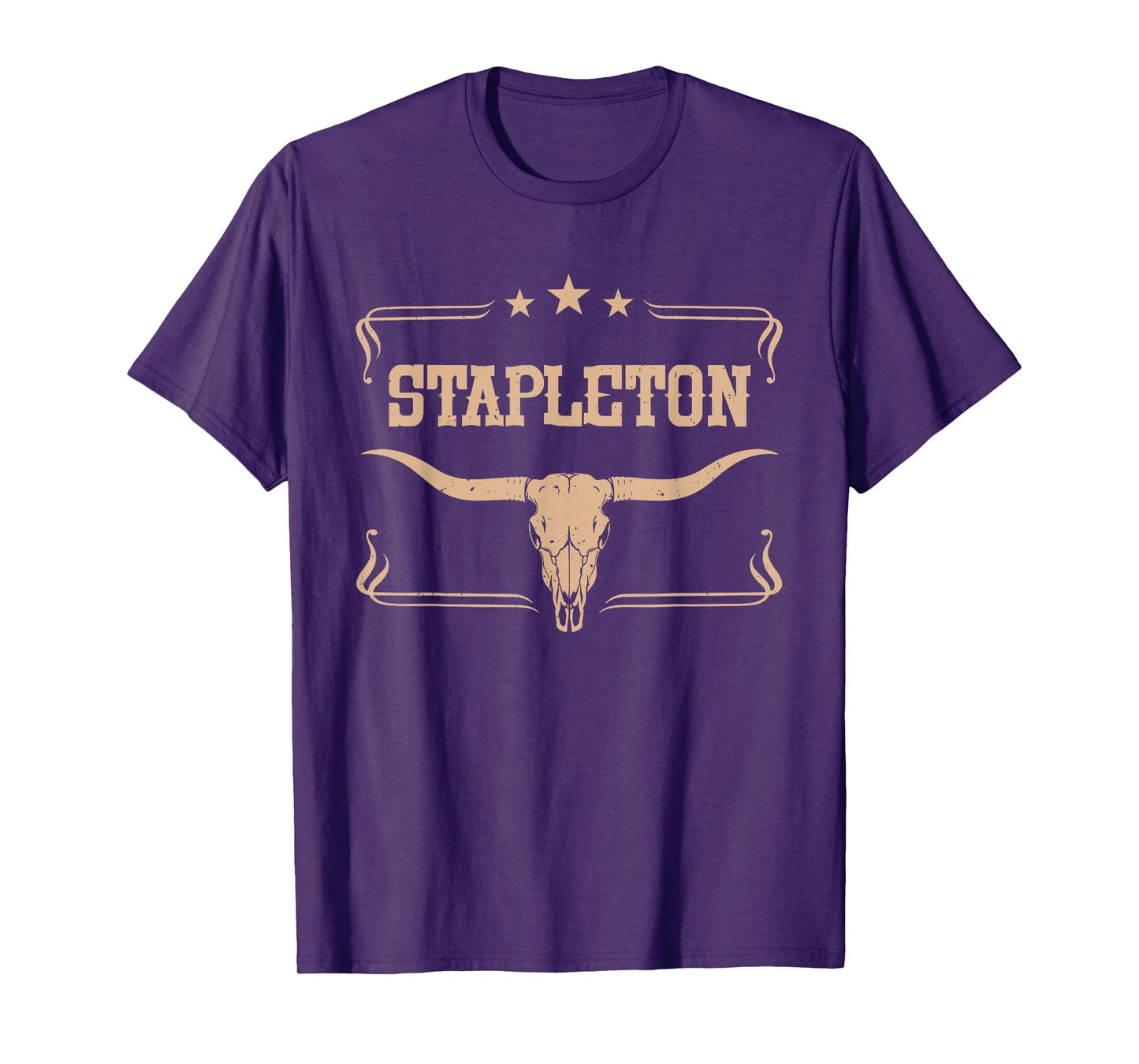 Country Western Cowboy Stapleton Name Retro Style Bull Skull T-Shirt