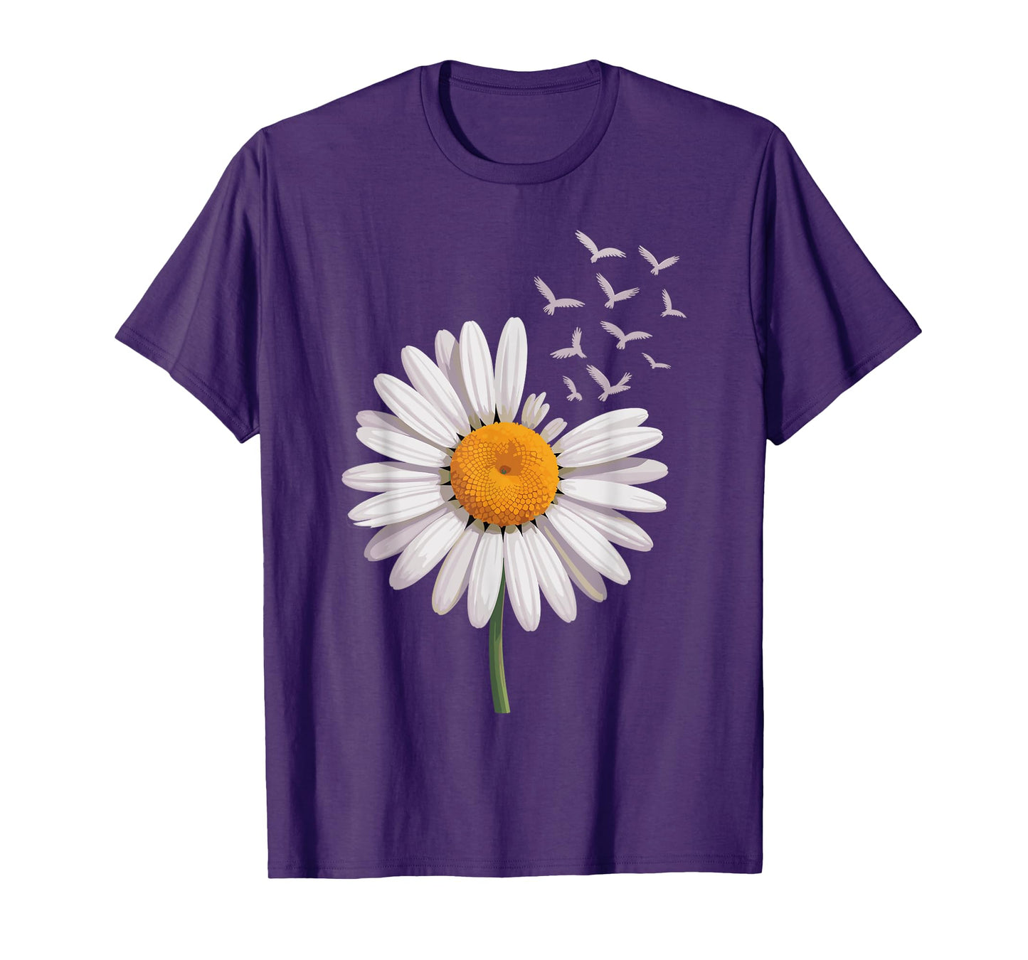 Daisy Flower with Flying Birds - Nature Aesthetic T-Shirt