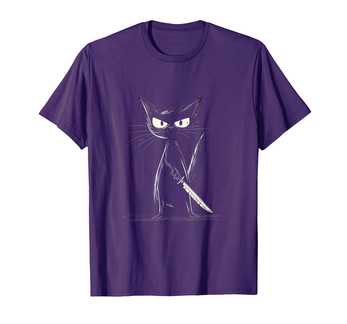 Funny Black Cat Murderous Cat With Knife Cats Fans T-Shirt