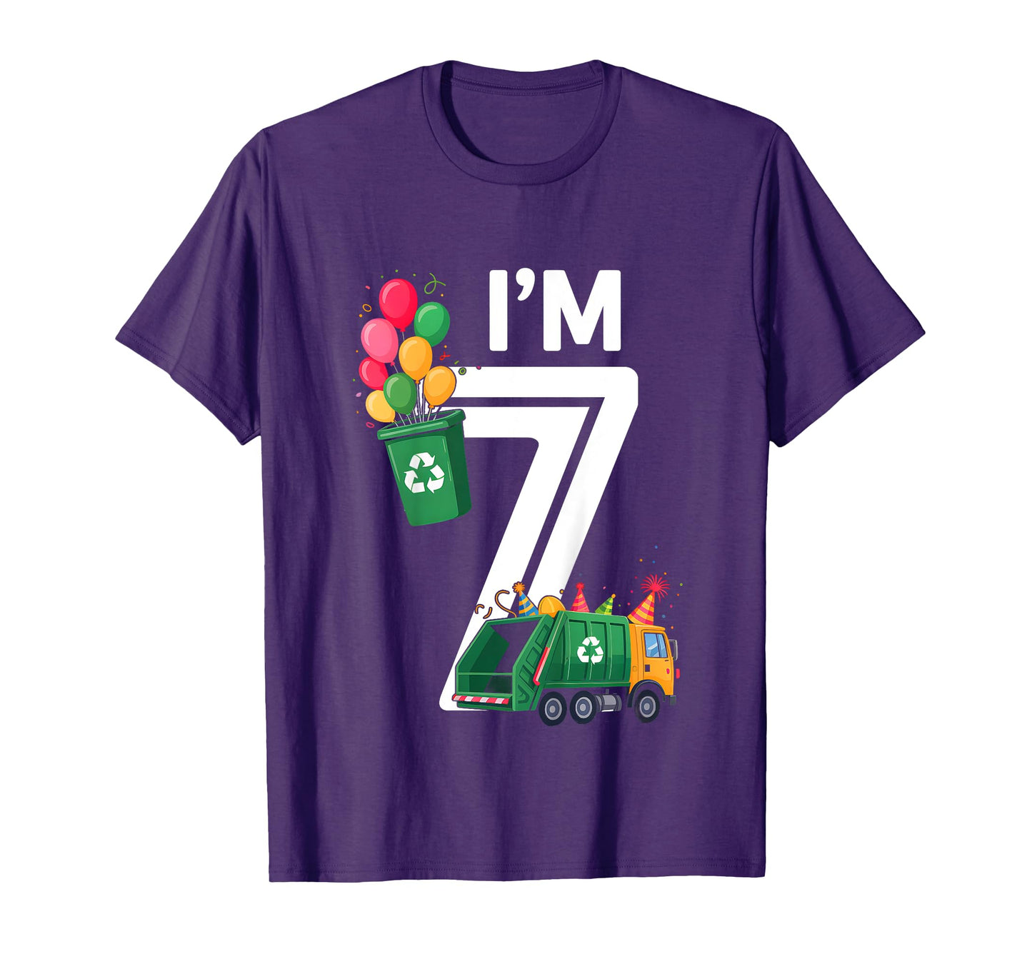 Kids I'm 7 Seven Years Old Garbage Truck 7th Birthday Boy Kids T-Shirt