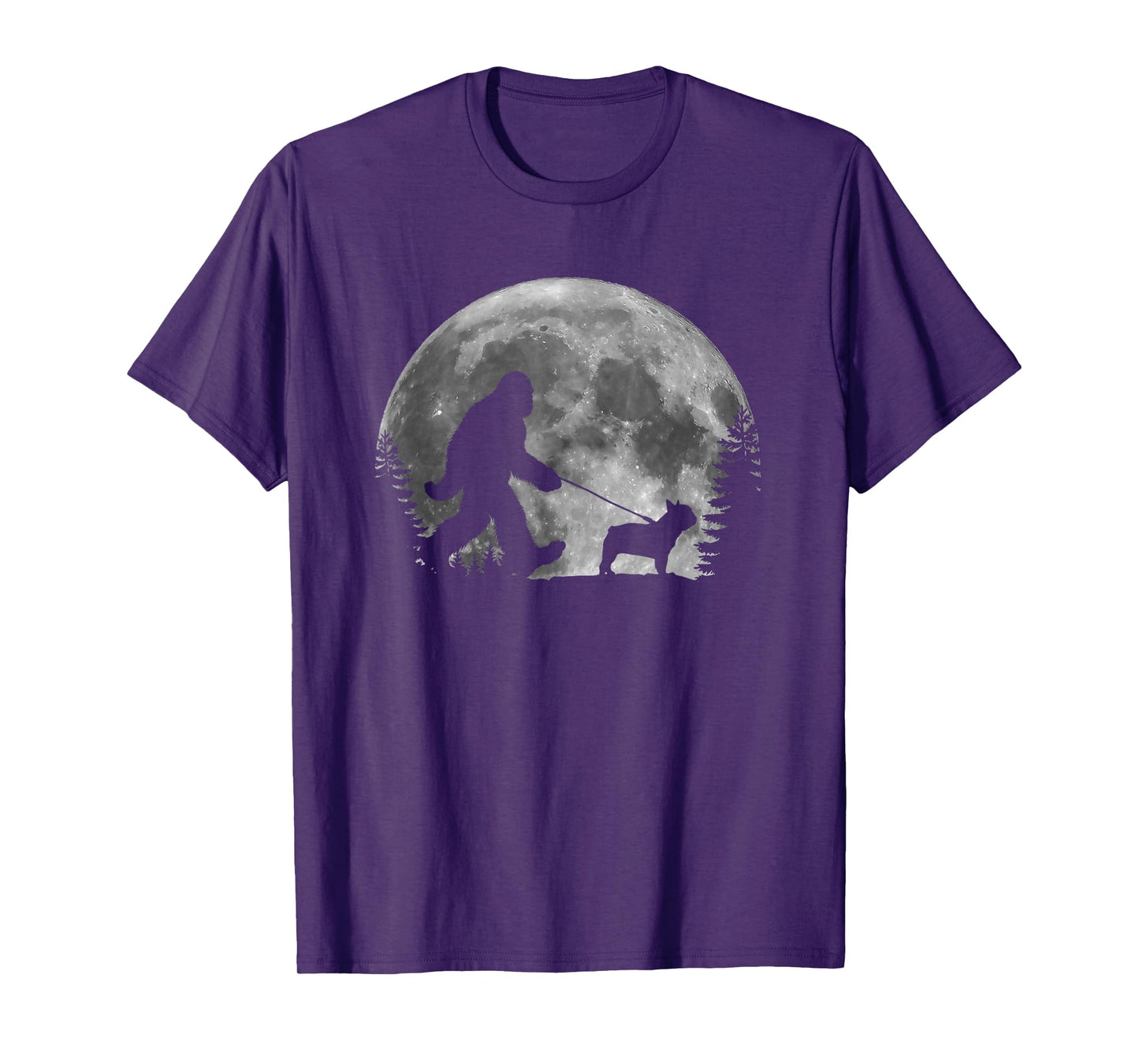 Bigfoot Walking a Dog Funny Frenchie Lovers Moon Halloween T-Shirt