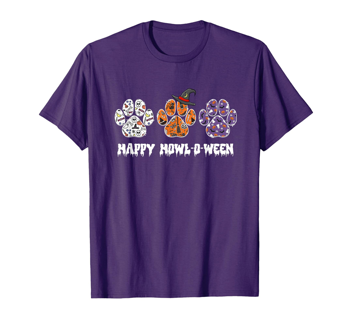 Happy Howl-O-Ween Paw Print Halloween T-Shirt