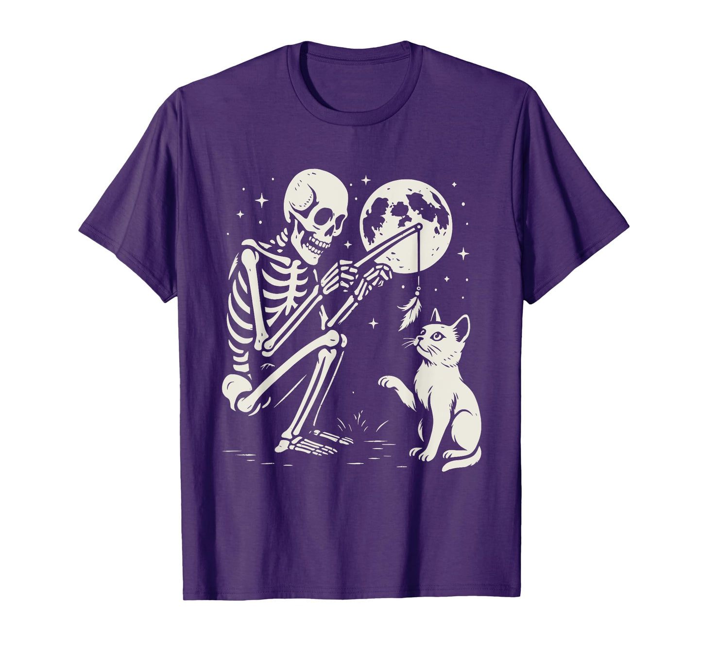 Skeleton Cat Moon Night Halloween Funny Cute Men Women Girls T-Shirt