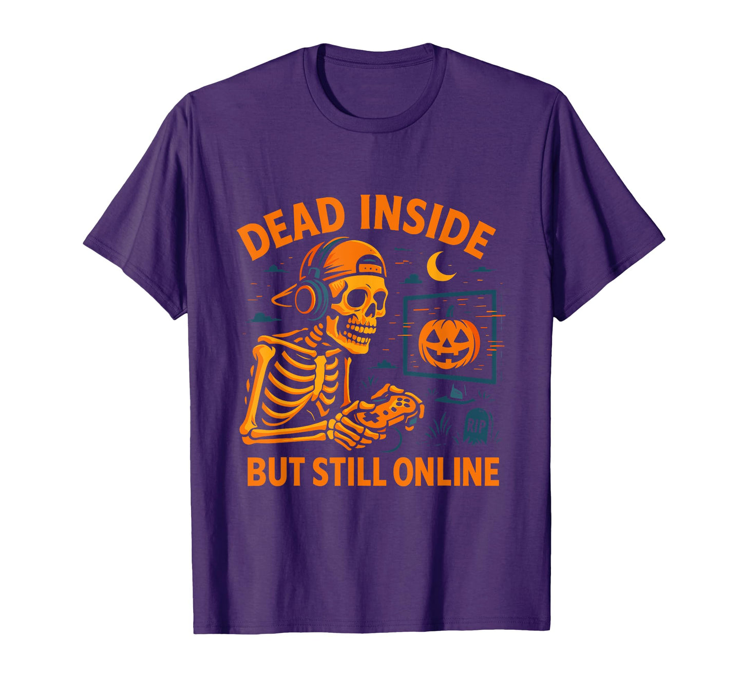 Skeleton Gamer Dead Inside Still Online Funny Halloween Men T-Shirt