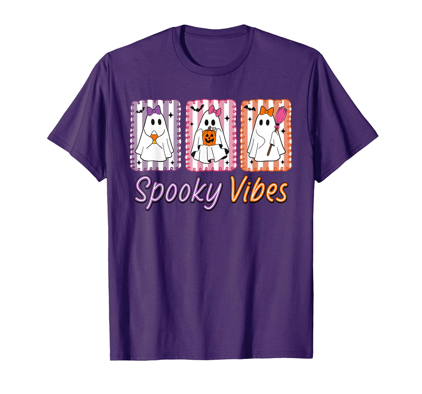 Preppy Spooky Vibes Cute Ghost Halloween Women Girls Kids T-Shirt