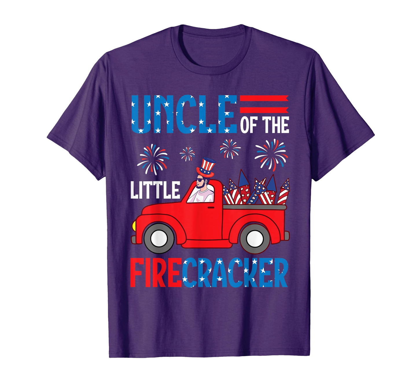 Uncle Of The Little Firecracker July 4th Truck Niece Nephew T-Shirt