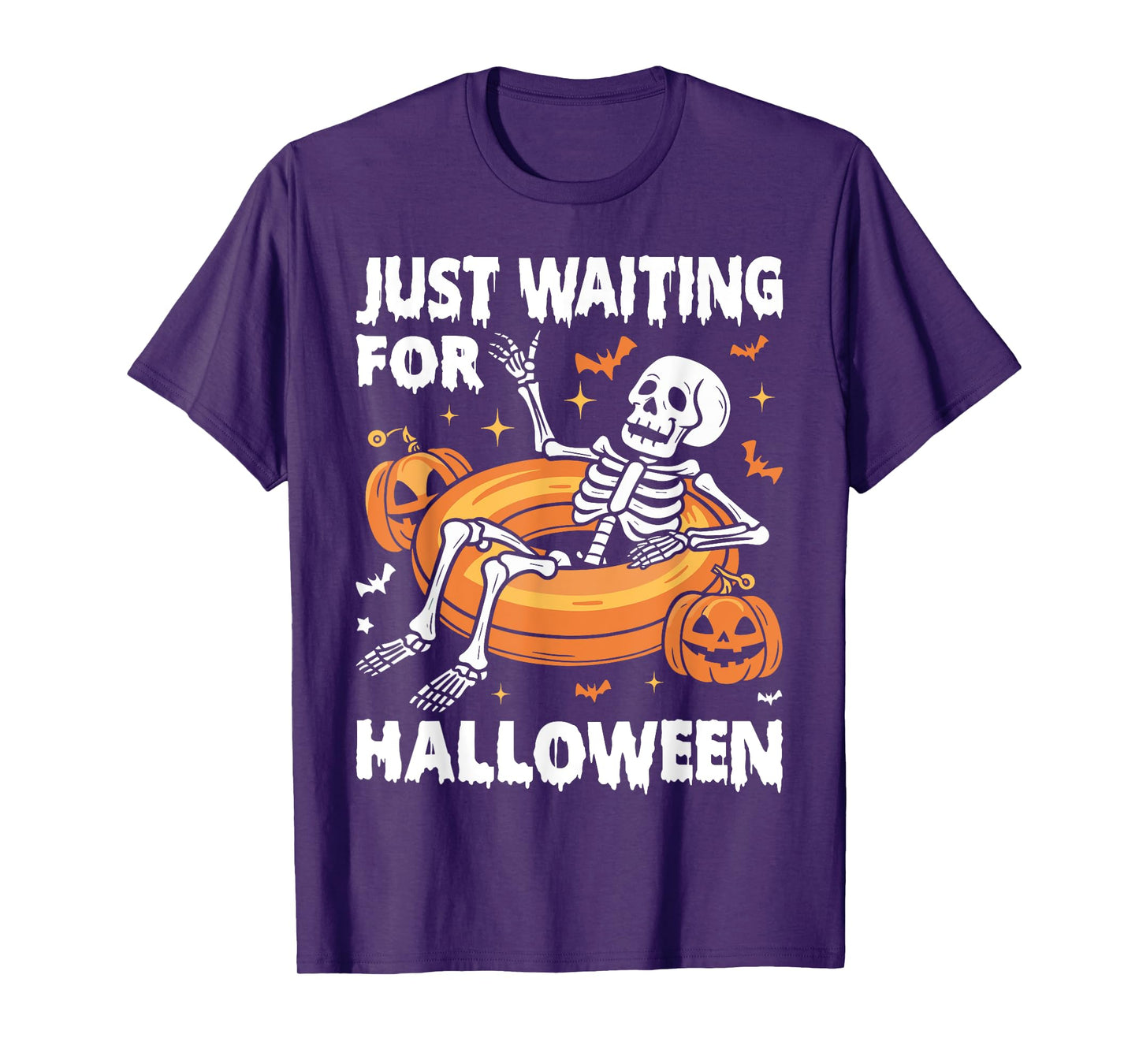 Just Waiting for Halloween Spooky Skeleton Summer Halloween T-Shirt