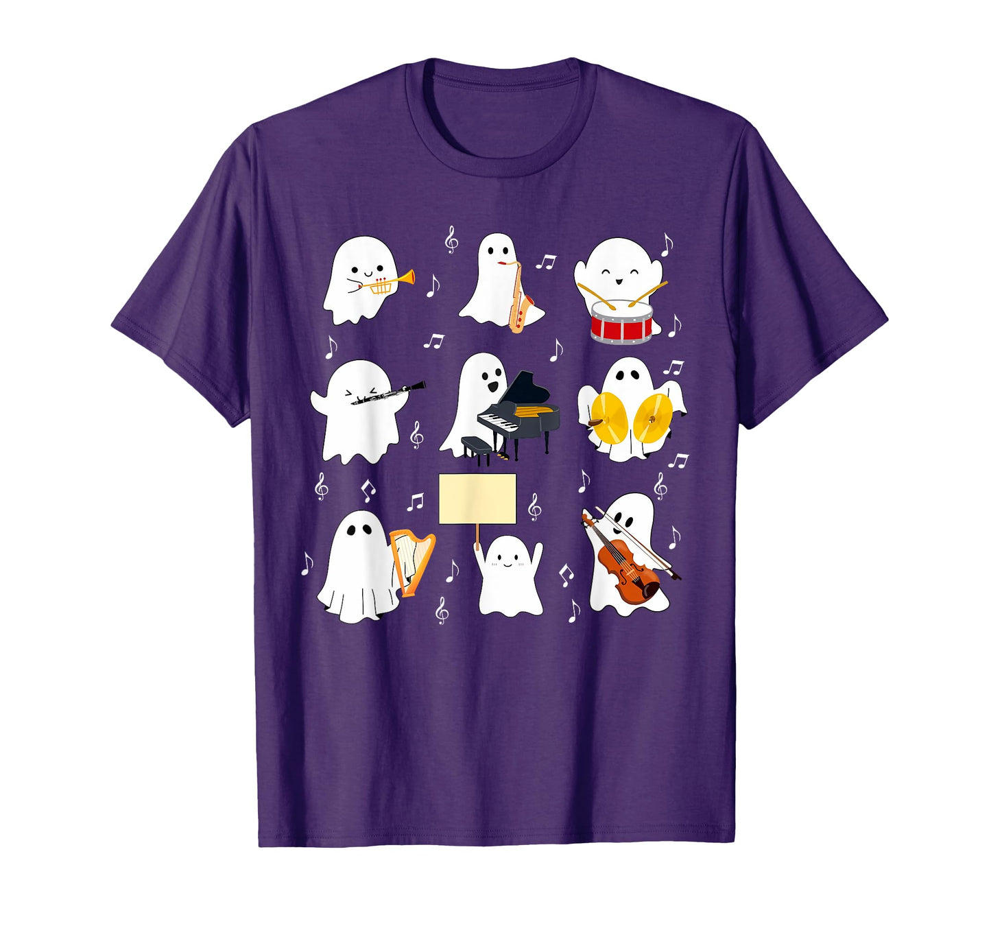 Ghost Playing Musical Instruments Halloween Music Teacher T-Shirt